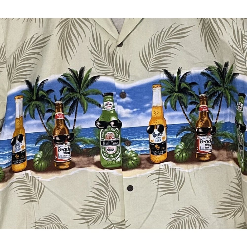 VINTAGE MEN'S PACIFIC LEGEND BEER ALCOHOL HAWAIIAN GREEN tropical SHIRT SIZE XL